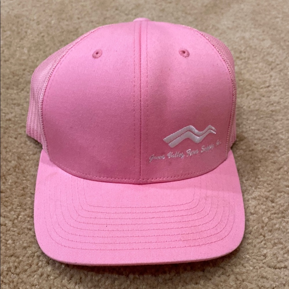 Pink green valley water supply trucker hat